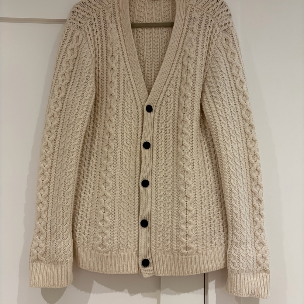 Club Monaco Beige Cable Knit Cardigan 100% italian Cashmere